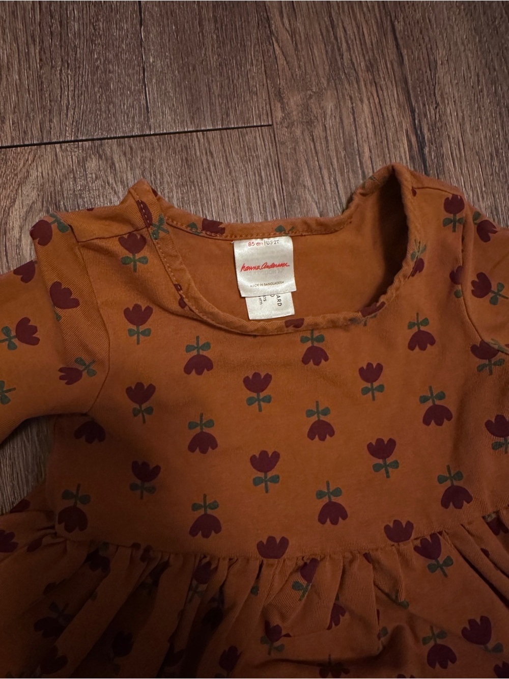 Hanna Andersson Floral Dress with Cream & Tan Striped Leggings - Picture 2 of 4